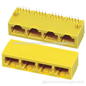 1x4-port RJ45 Connectors with/Without Shielding, R/A Type, RoHS Directive-compliant
